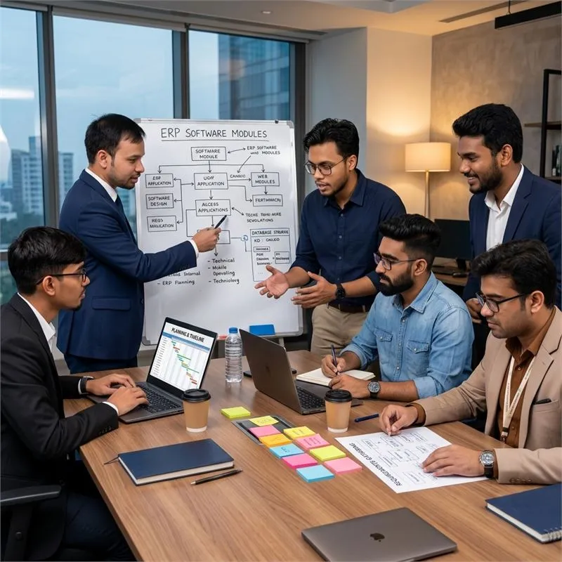 Web design team at Creative Tech Park, a web design company in Bangladesh, planning a client project at a whiteboard in Dhaka